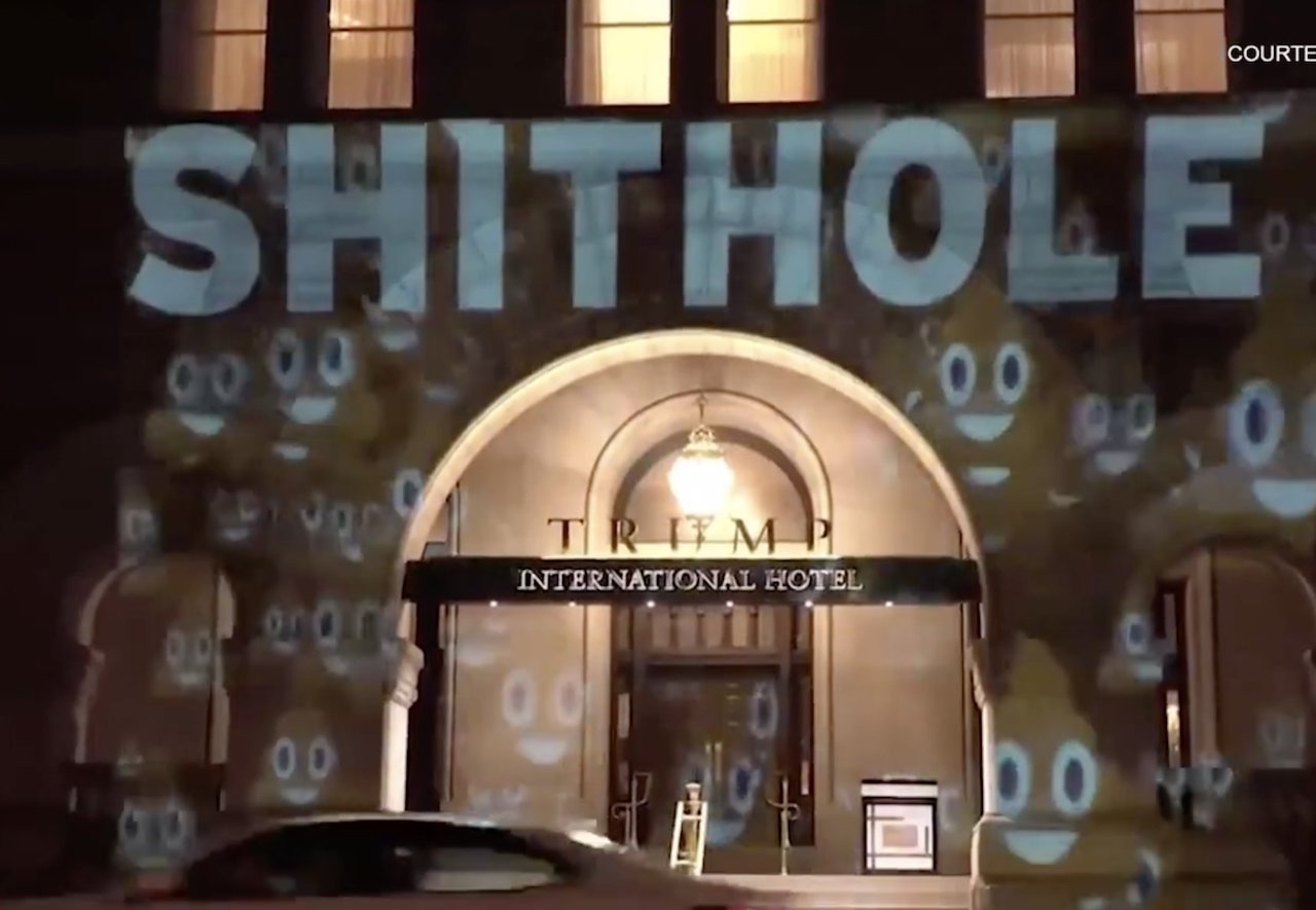Shithole emblazoned across Trump hotel in Washington DC