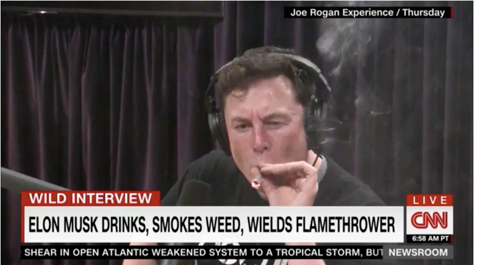 Weed, whiskey, Tesla and a flamethrower: Elon Musk meets Joe Rogan – Elon Musk apparently smoked weed during a live interview with Joe Rogan