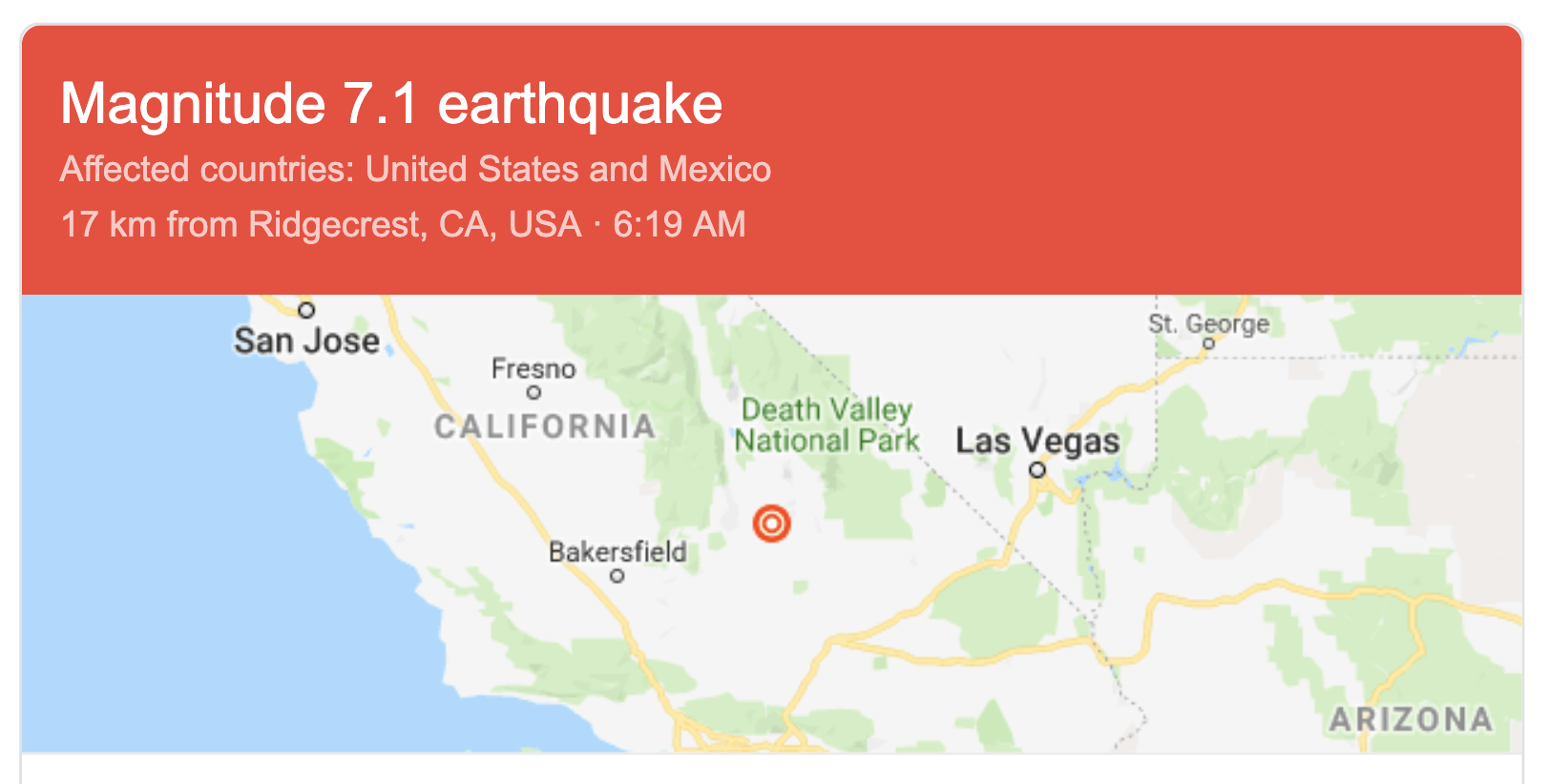 7.1 magnitude earthquake recorded in southern California
