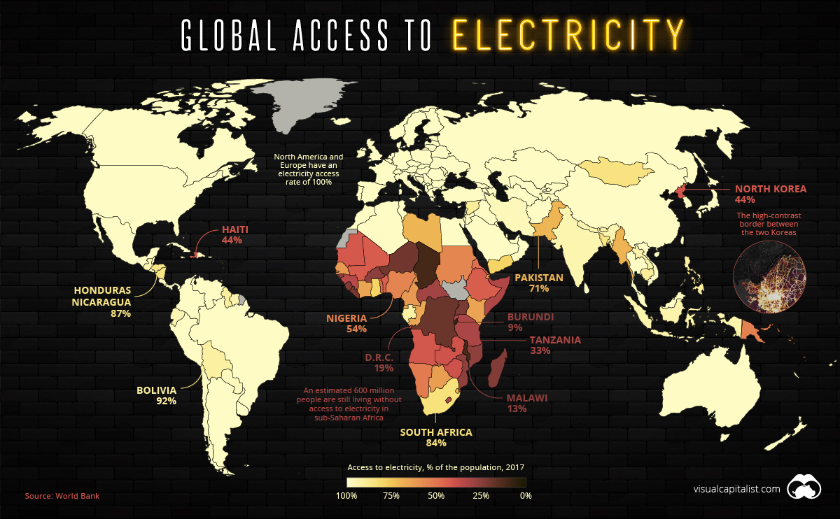 Mapped: The 1.2 Billion People Without Access to Electricity
