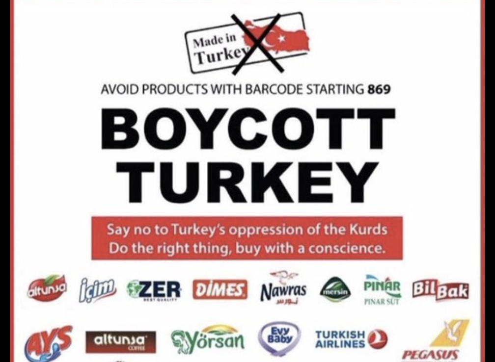 Δύο μήνες μποϊκοτάζ τουρκικών προιόντων στο Ν. Κουρδιστάν μείωσε τις τουρκικές εξαγωγές στην αγορά αυτή κατα 492 εκατ. δολάρια.