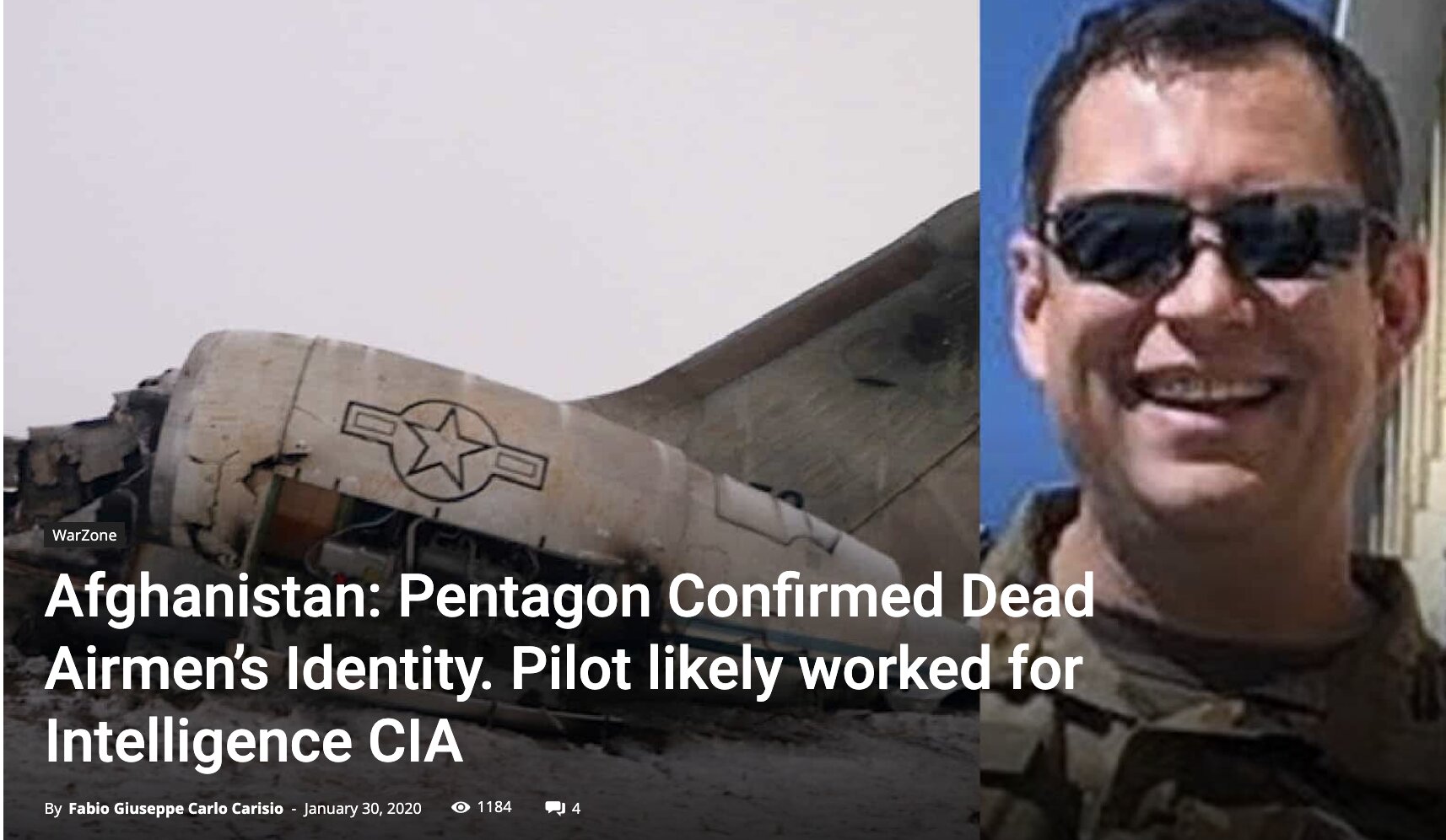 Afghanistan: Pentagon Confirmed Dead Airmen’s Identity. Pilot likely worked for Intelligence CIA