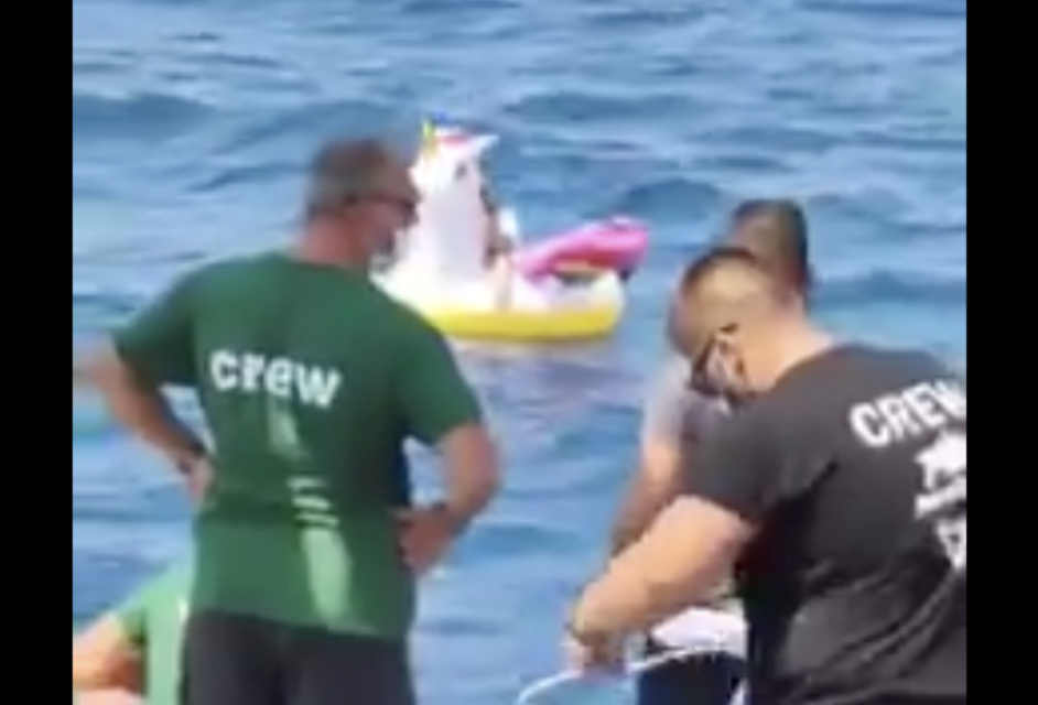 Child clinging to inflatable unicorn rescued off the coast of Greece