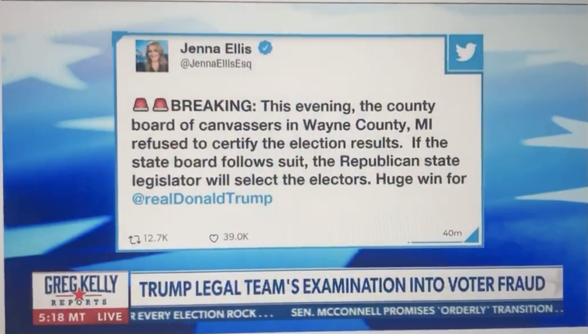 Big win for Trump in MI: County board of canvassers in Wayne County refused to certify the election results. Republican state legislator may select the electors!!!