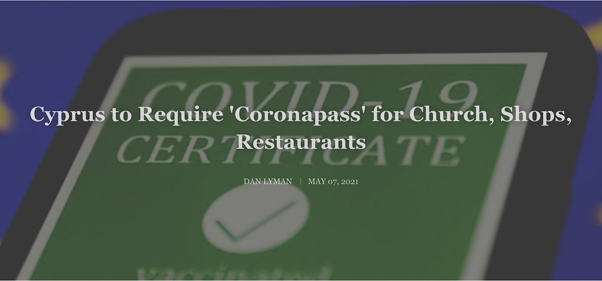 Cyprus to Require ‘Coronapass’ for Church, Shops, Restaurants
