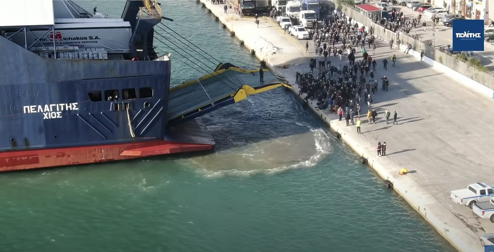 Greek Islanders Block Ship Delivering Equipment to Build Migrant Center